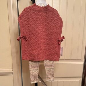 Aspen Kids Girls 2 Piece Mock Neck Sweater With Patterned Leggings- Sz 3T